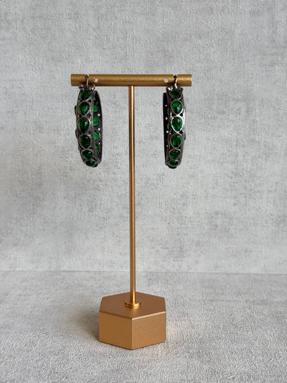Ayura Designs Nureh Earrings – Dual Tone Floral Hoop Earrings with Emerald Green Stones & Cutwork Detailing