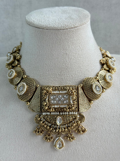 Ayura Designs Purvi Set – Necklace & Earrings with Antique Gold Filigree, Ivory & Pearl Detailing