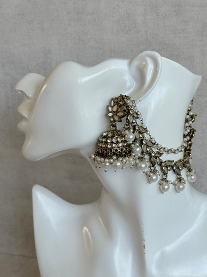 Ayura Designs Sheesh Jhumkis with Sahare – Mirror Kundan Pearl Jhumkis
