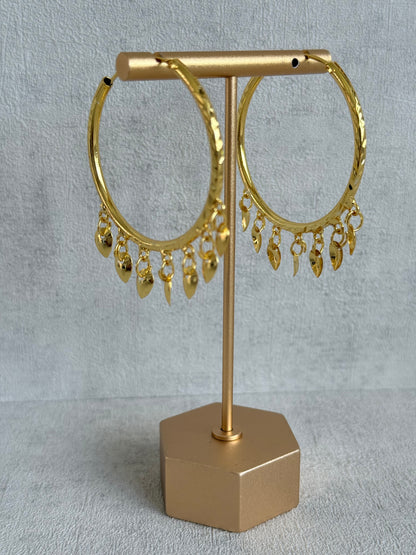 Ayura Designs Virsa Balis – Gold Hoop Earrings with Dangling Leaf Drops