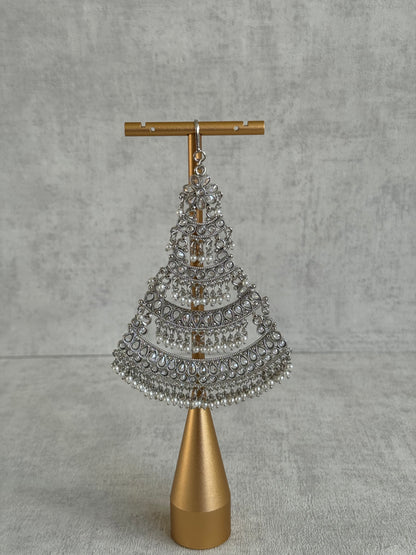 Ayura Designs Nia Jhoomar Passa – Antique Silver with Mirror-Cut Stones & Pearl Fringe Detailing