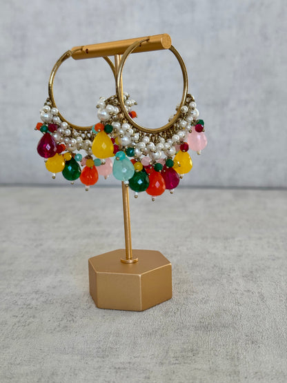 Ayura Designs Jhanak Balis – Multicolor Gemstone & Pearl Hoops