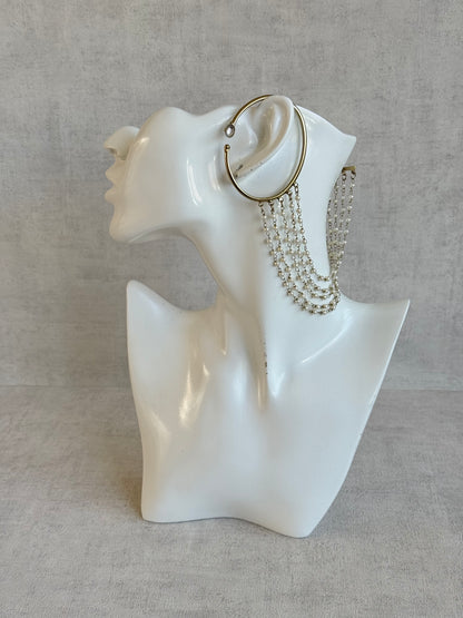 Ayura Designs Anvika Hair Chain Ear Cuffs with Pearl Sahare – Gold Finish & Pearl Detailing