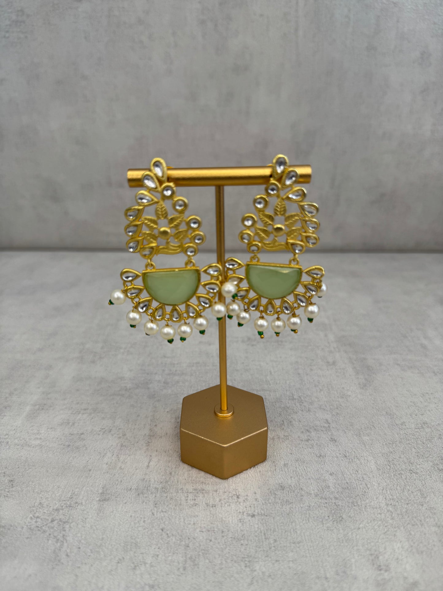 Ayura Designs Vaanya Earrings – Pastel Green Kundan & Pearl Earrings