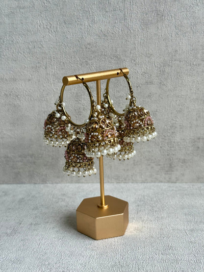 Ayura Designs Nakhra Balis – Blush Pink Triple Dome Earrings with Mirror-Cut Stones & Pearl Detailing