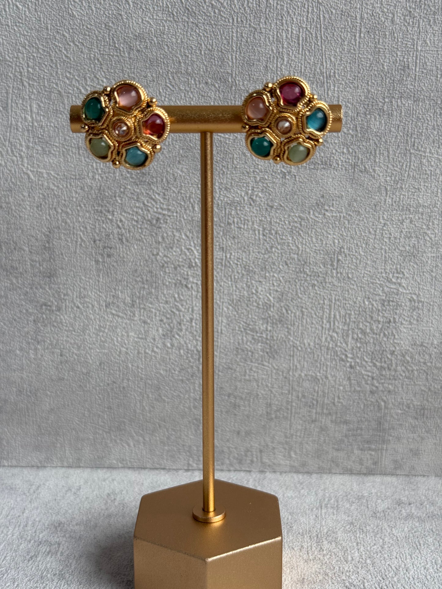Ayura Designs Amala Set with Necklace, Studs & Tikka – Multicolour Stones & Antique Gold Finish