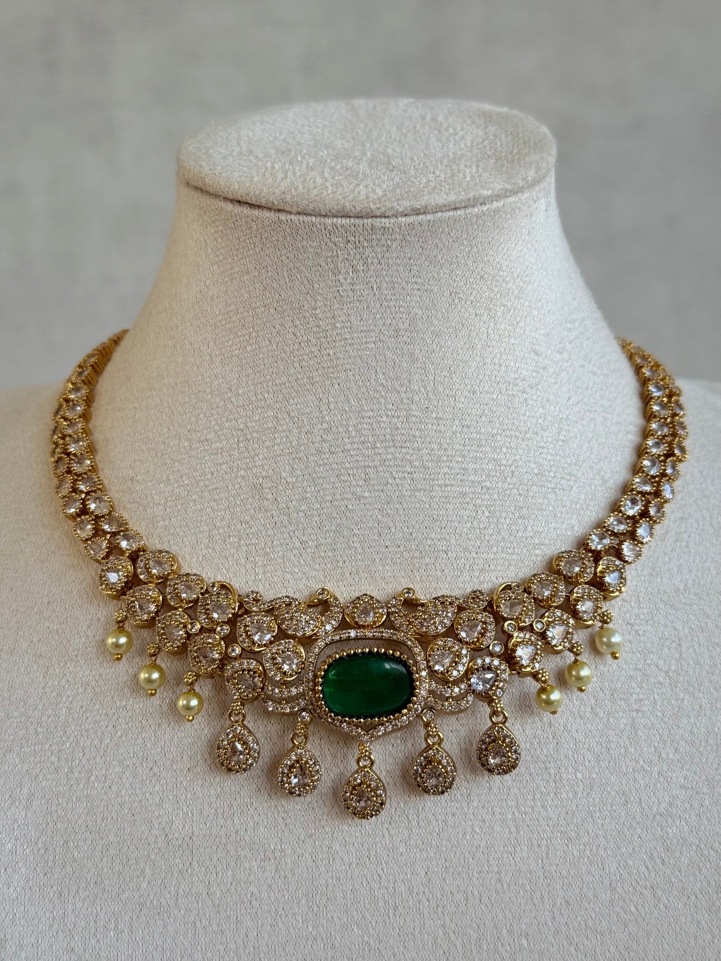 Ayura Designs Amreen Set with Earrings – Interchangeable Centre Stones with Peacock Motifs, Crystal Detailing & Pearl Drops