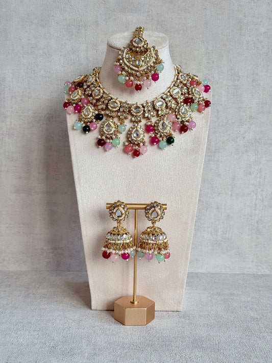 Ayura Designs Iyla Set with Necklace, Earrings & Tikka – Kundan Detailing, Ivory Pearl Drops & Multicolour Beads