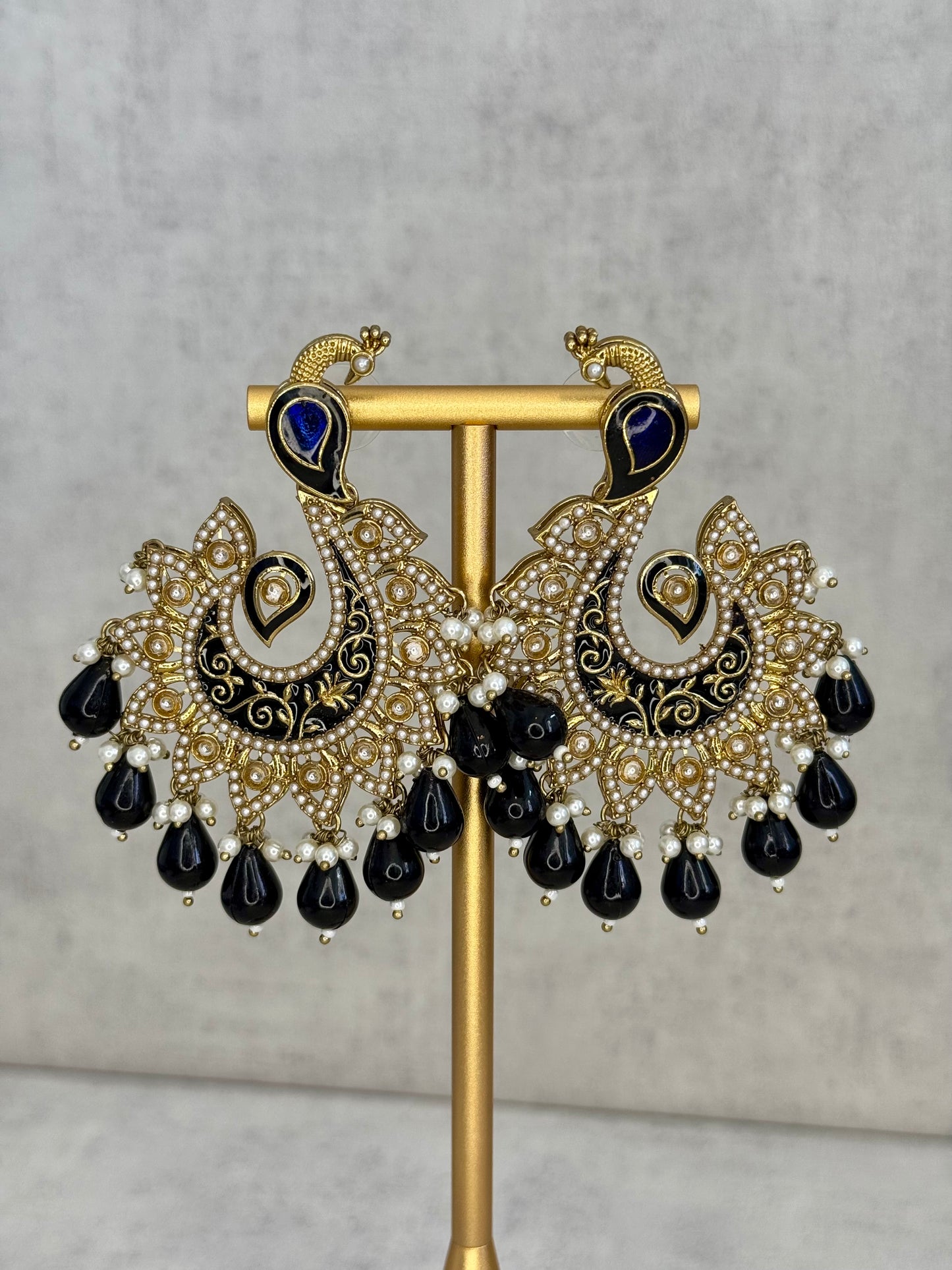 Ayura Designs Moorni Earrings – Peacock-Inspired Chandbalis with Multicoloured Meenakari, Kundan, and Pearl Accents