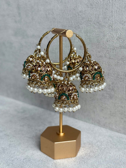 Ayura Designs Nakhra Balis – Ivory Triple Dome Earrings with Pearl Clusters & Mirror-Cut Detailing