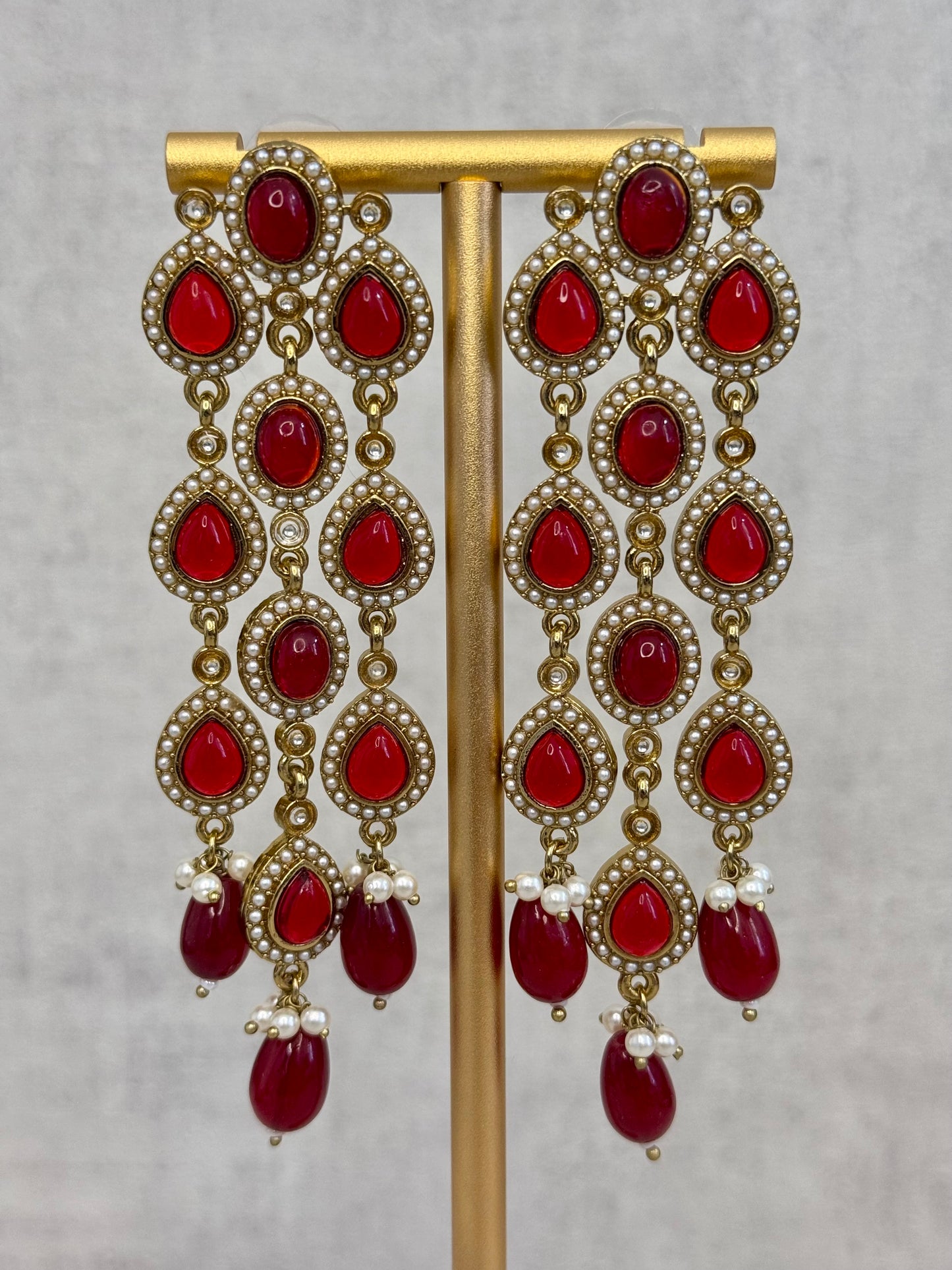 Ayura Designs Mia Earrings – Handcrafted Gold-Toned Cascading Earrings with Clear Kundan Stones, Pearl Accents & Elegant Drop Detailing