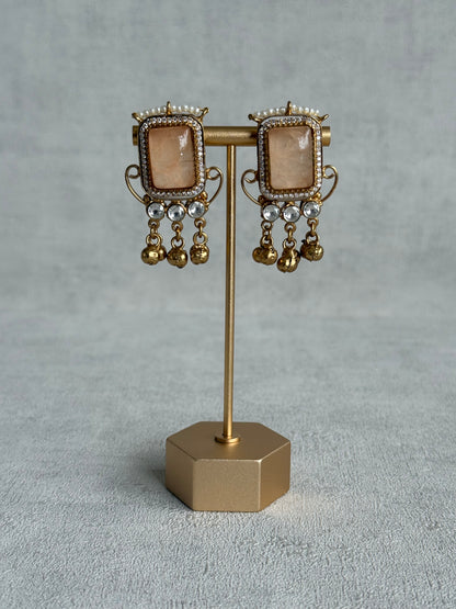 Ayura Designs Aleena Earrings – Champagne Stone Stud Earrings with Pearls & Ghungroo Detailing