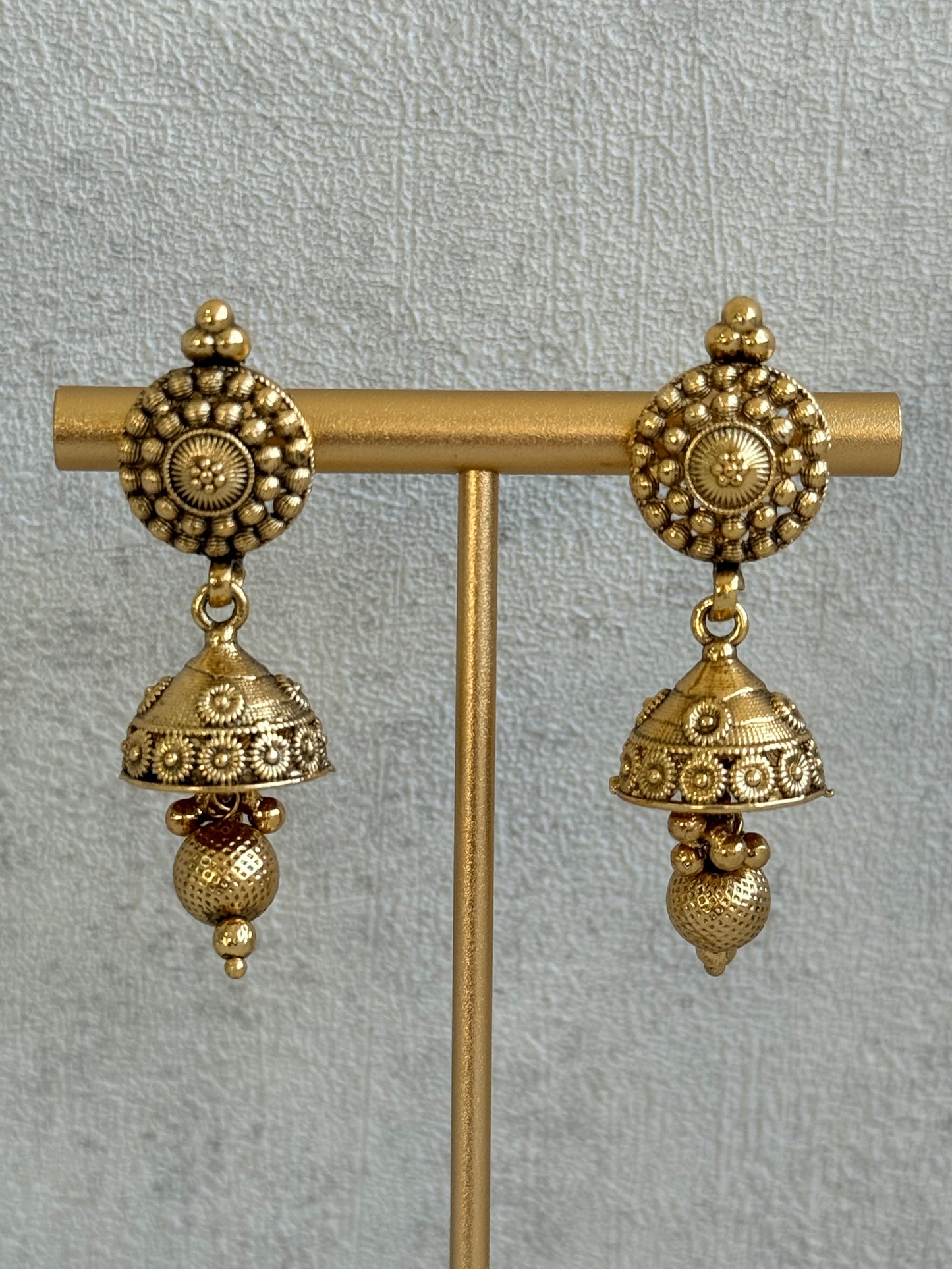Ayura Designs Reet Set with Necklace & Jhumkis – Antique Gold with Textured Floral Motifs & Dome Drops