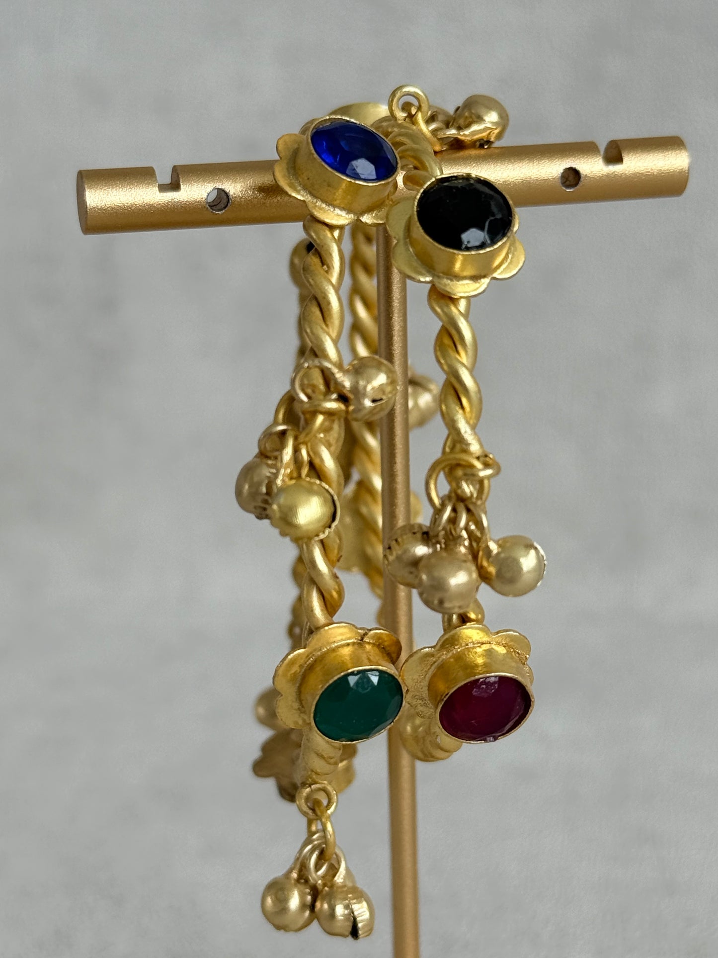 Ayura Designs Mishka Adjustable Kashmiri Chudiya Set of 2 – Multicolour Stones, Floral Settings & Ghungroo Charms