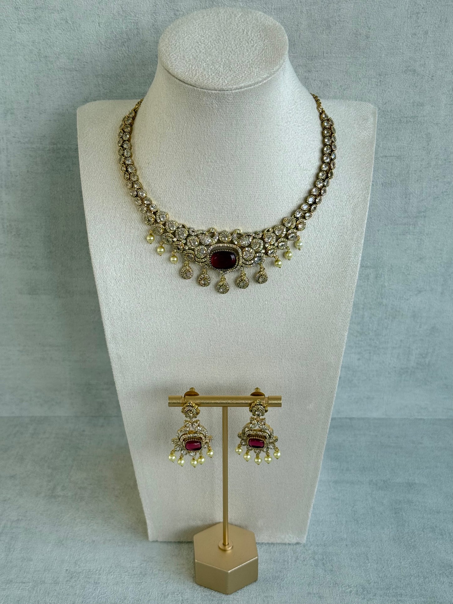 Ayura Designs Amreen Set with Earrings – Interchangeable Centre Stones with Peacock Motifs, Crystal Detailing & Pearl Drops
