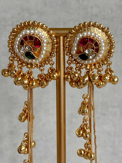 Ayura Designs Hans Earrings – Kashmiri-Inspired Meenakari with Ruby, Emerald & Pearl Detailing