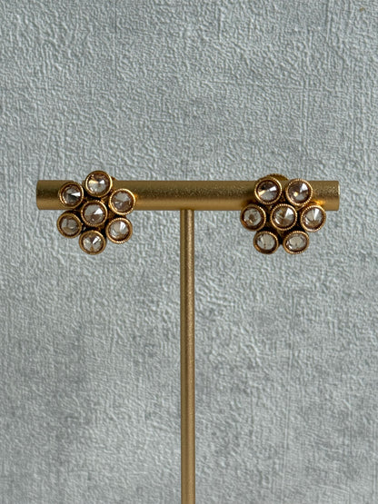 Ayura Designs Veni Set – Gold Necklace & Stud Earrings with Ruby & Champagne Mirror-Cut Polki Stones