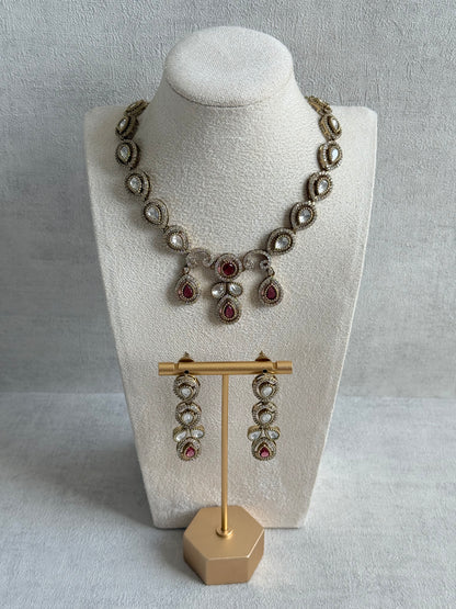 Ayura Designs Bianca Necklace Set with Earrings – Kundan, Ruby Pink Stones, Crystals & Gold Finish