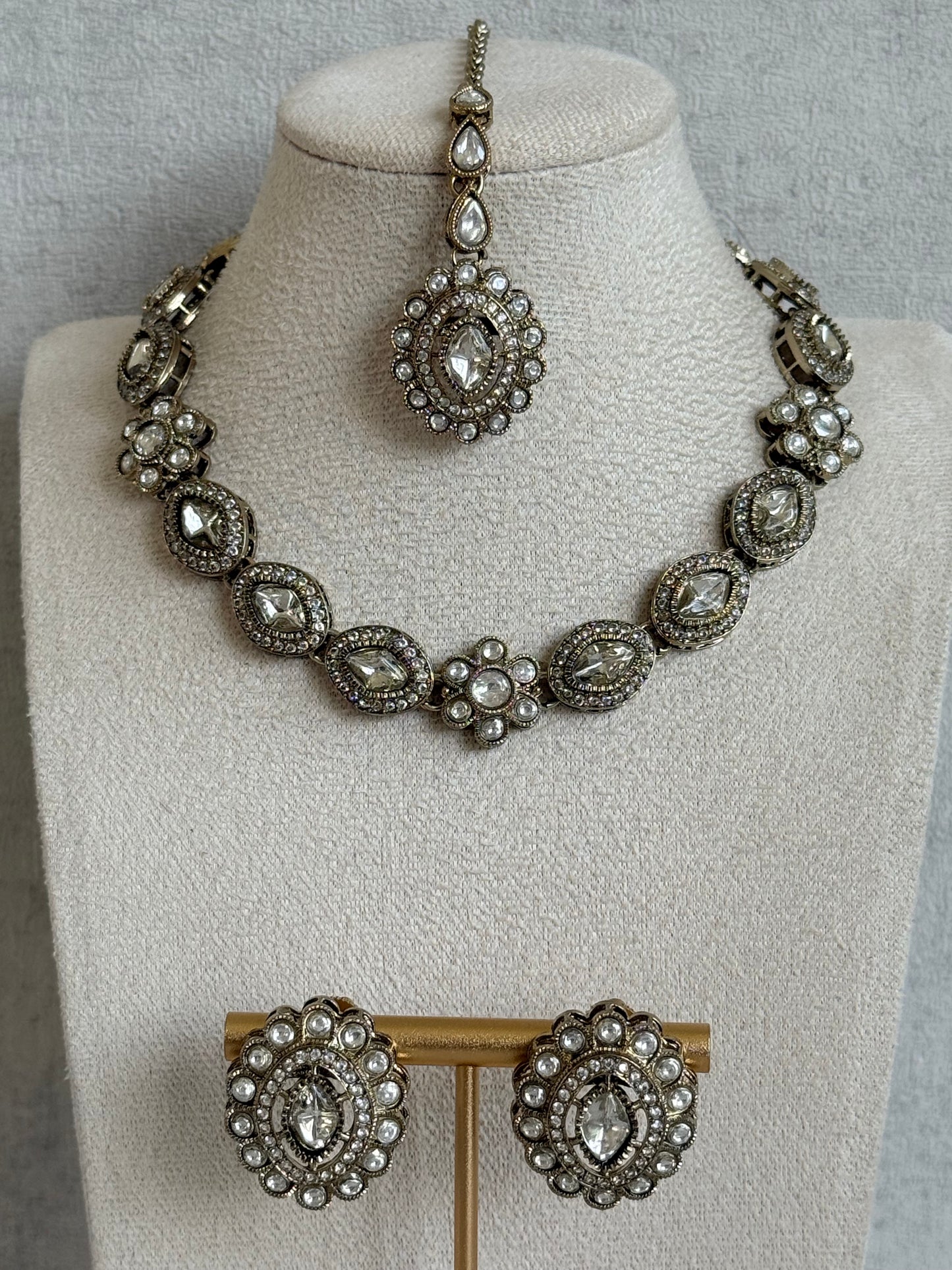 Ayura Designs Ivy Necklace Set with Studs & Tikka – Crystal Kundan Detailing