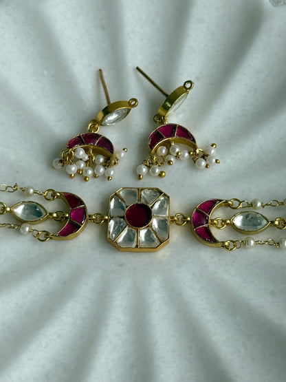 Ayura Designs Mahi Choker Set with Earrings – Meenakari Kundan Hot Pink & Ivory Detailing