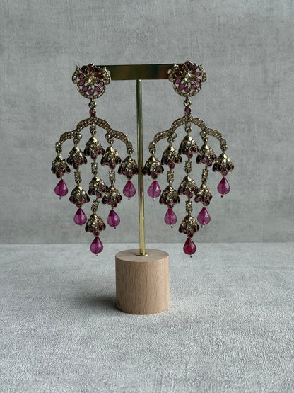 Ayura Designs Jasmine Earrings – Chandelier Earrings with Rose Pink Beads & Antique Gold Detailing