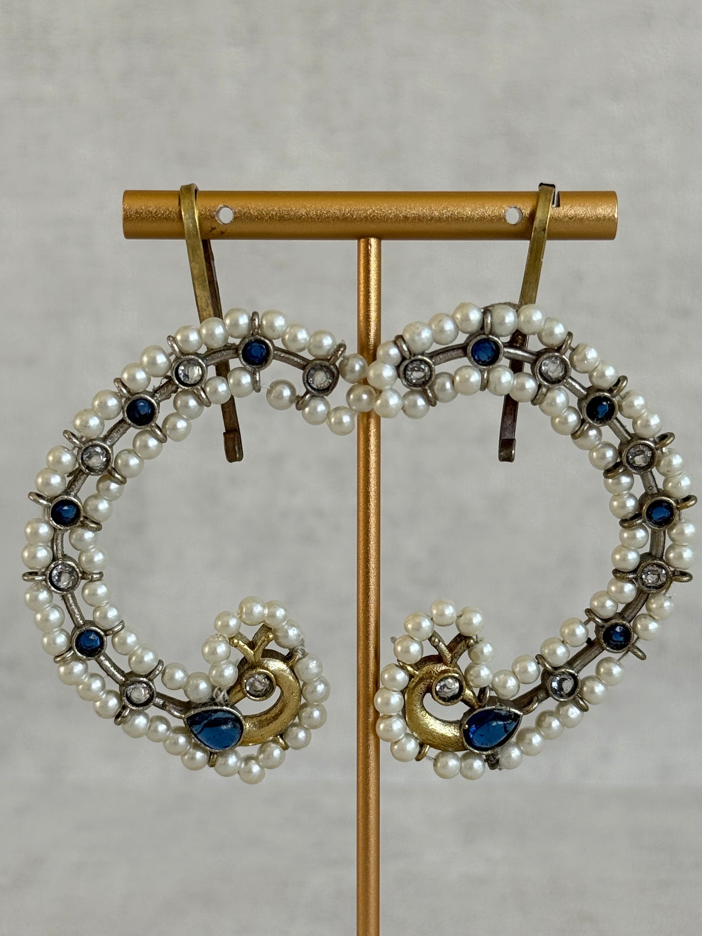 Ayura Designs Nupur Earrings – Pearl Ear Climbers with Sapphire Blue Stones & Pearl Detailing