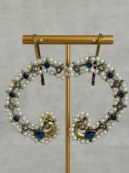 Ayura Designs Nupur Earrings – Pearl Ear Climbers with Sapphire Blue Stones & Pearl Detailing