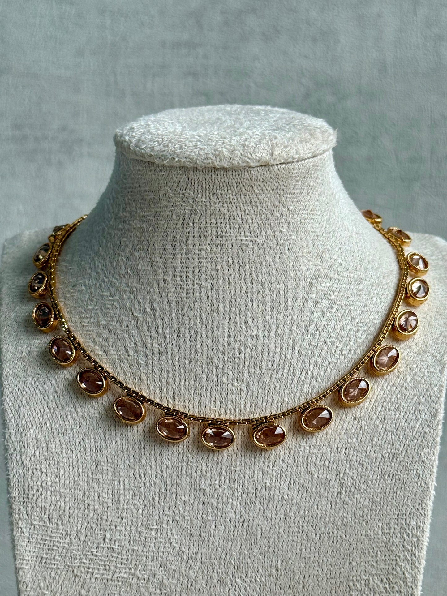 Ayura Designs Dhruvika Set – Necklace & Earrings with Champagne-Toned Stones & Antique Gold Finish