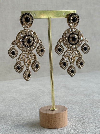 Ayura Designs Vanika Earrings – Black & Champagne Crystal Gold Finish