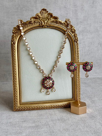 Ayura Designs Jiya Set with Earrings – Round Motif, Pink & Green Meenakari with Crystal Detailing