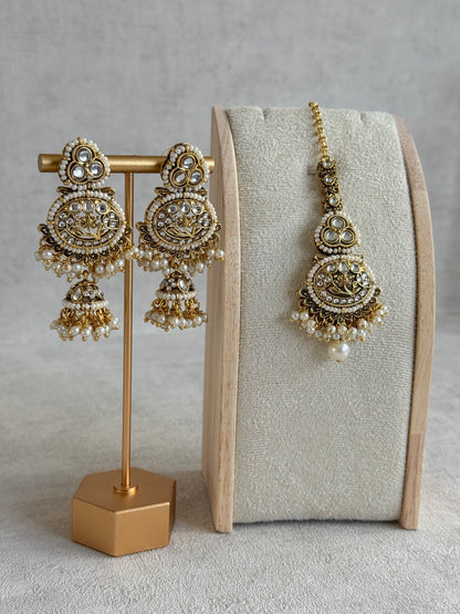 Ayura Designs Krisha Tikka Set with Earrings – Kundan Floral Design & Pearl Jhumkis