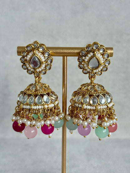 Ayura Designs Iyla Set with Necklace, Earrings & Tikka – Kundan Detailing, Ivory Pearl Drops & Multicolour Beads