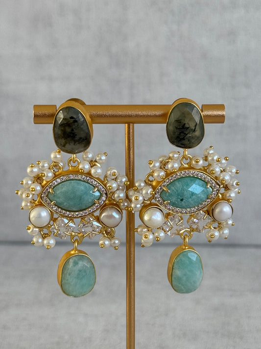 Ayura Designs Aurelia Earrings – Amazonite, Dark Quartz, Pearls & Crystals