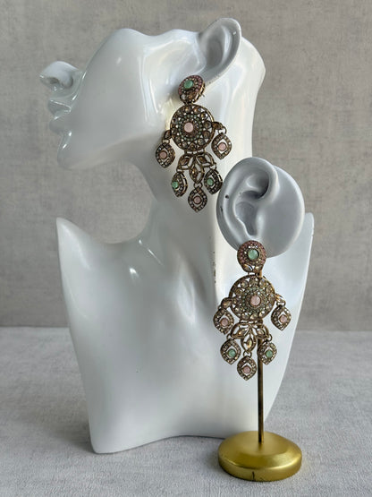 Ayura Designs Vanika Earrings – Mint Green, Blush Pink & Champagne Crystal Gold Finish