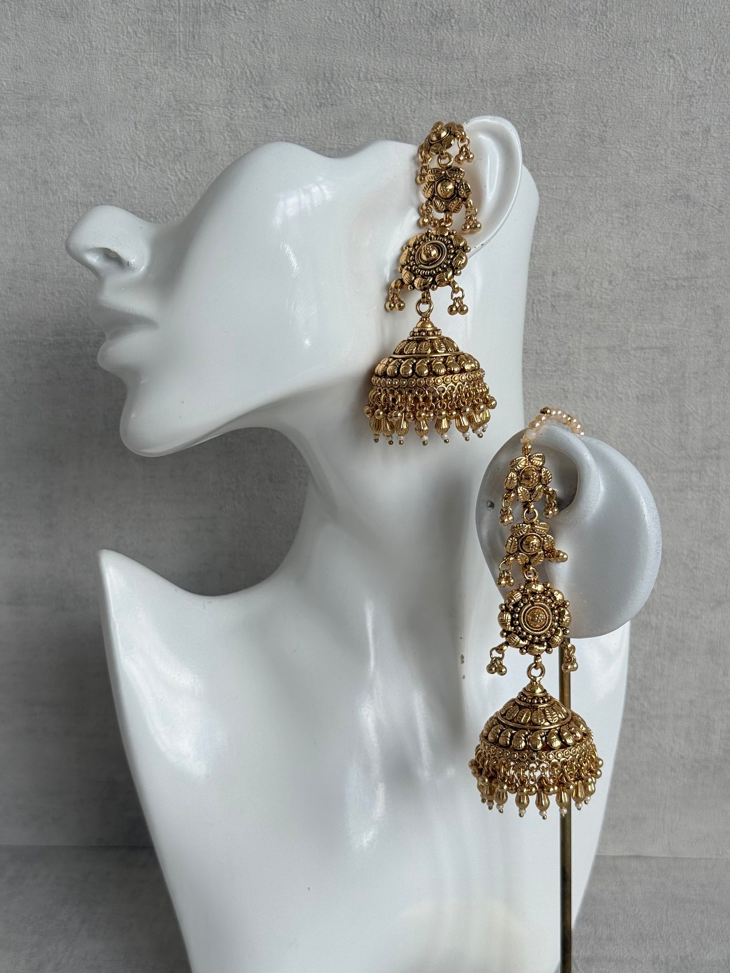 Ayura Designs Amani Sahare Jhumkis – Antique Gold Finish