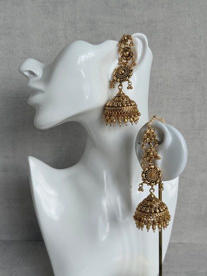 Ayura Designs Amani Sahare Jhumkis – Antique Gold Finish