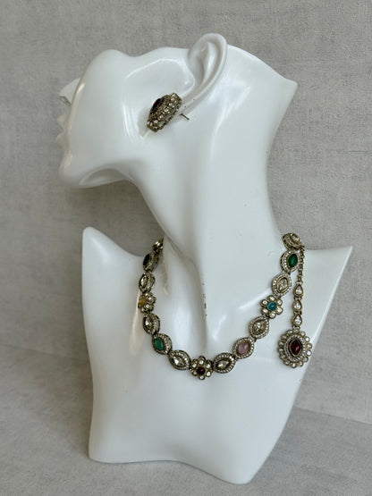 Ayura Designs Ivy Necklace Set with Studs & Tikka – Multicolour Kundan Detailing