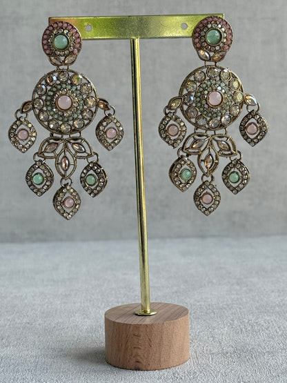 Ayura Designs Vanika Earrings – Mint Green, Blush Pink & Champagne Crystal Gold Finish