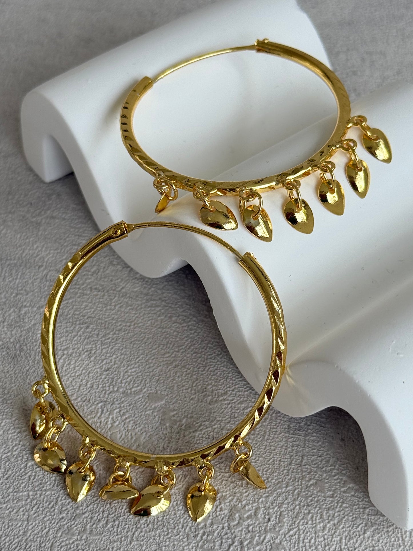 Ayura Designs Virsa Balis – Gold Hoop Earrings with Dangling Leaf Drops