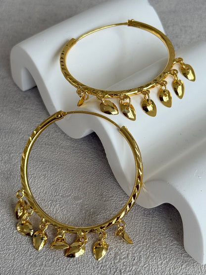 Ayura Designs Virsa Balis – Gold Hoop Earrings with Dangling Leaf Drops
