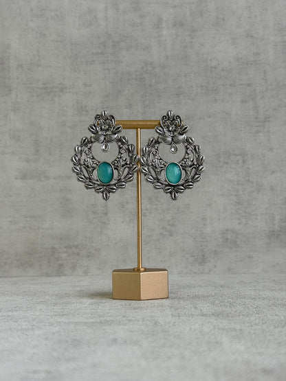 Ayura Designs Eila Earrings with Aqua Blue Stone in Antique Silver Finish