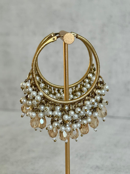 Ayura Designs Jhanak Balis – Champagne Crystal & Pearl Hoops