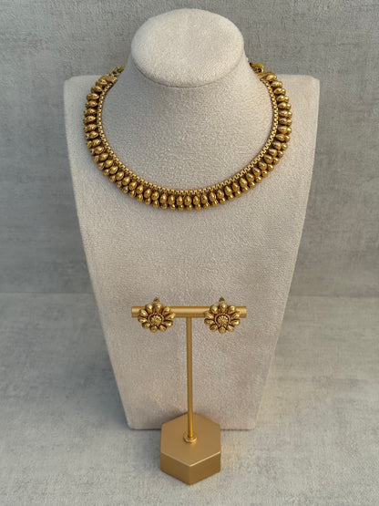Ayura Designs Kanchan Set with Stud Earrings – Antique Gold Finish & Teardrop Detailing