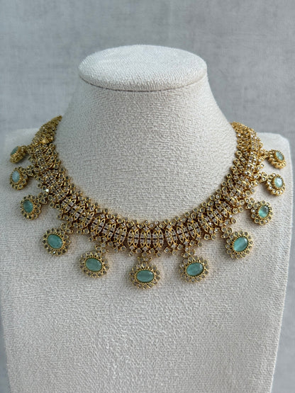 Ayura Designs Elisha Necklace Set with Earrings – Mint Green & Crystal Stone Detailing