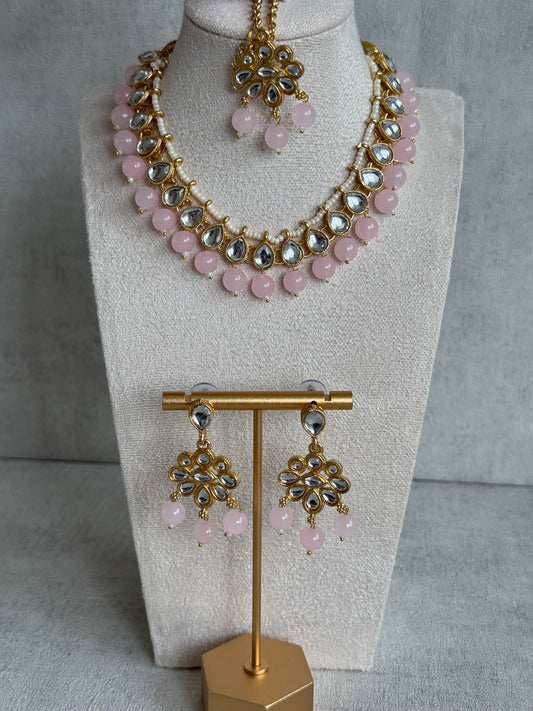 Ayura Designs Dalia Set with Earrings & Tikka – Blush Pink with Kundan & Floral Motifs