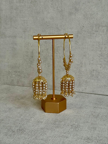 Ayura Designs Nimya Balis – Pearl Hoop Earrings with Dome Jhumki Drops