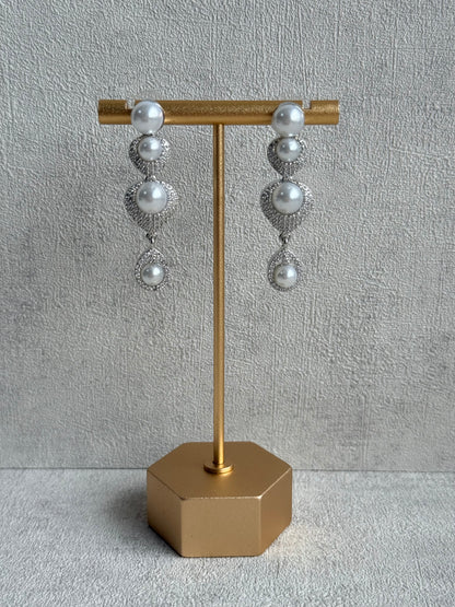 Ayura Designs Juliette Set with Necklace & Drop Earrings – Silver Crystal & Pearl Statement Set