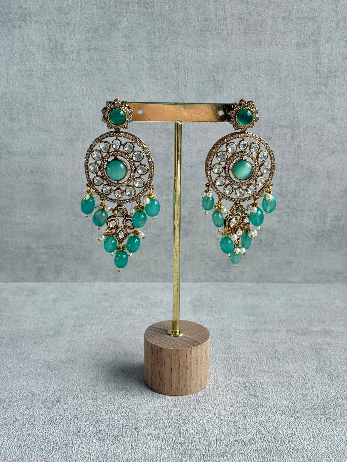Ayura Designs Harper Set – Antique Gold Choker & Earrings with Mint Green Beads, Kundan Stones & Pearl Detailing