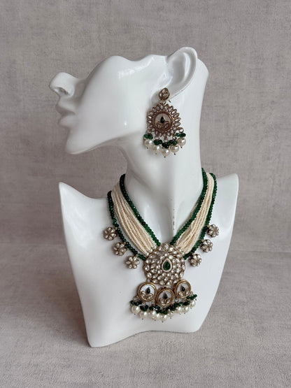 Ayura Designs Callie Set with Earrings – Emerald Green, Ivory Pearl & Jadau Detailing