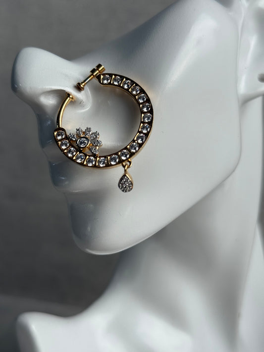 Ayura Designs Adaa Nose Ring – Crystal-Studded Adjustable Ring with Floral Accent